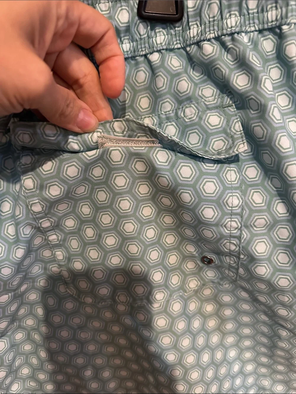 Men's Light Teal Geometric Swim Trunks with Drawstring